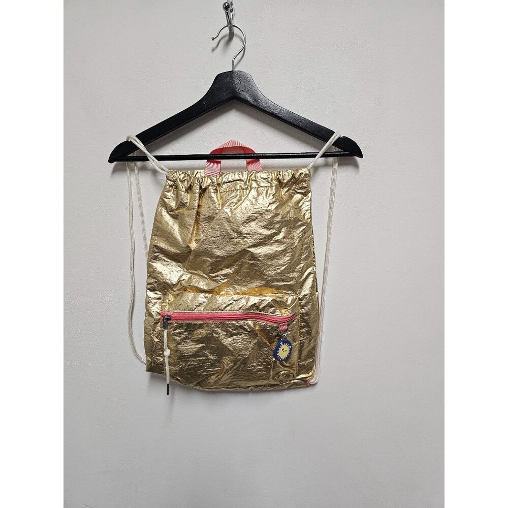 Target Metallic Gold Drawstring Bag Backpack Travel String Pouch Swim Gym